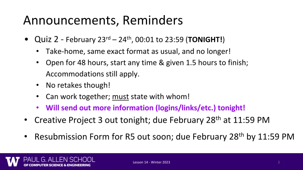 announcements reminders