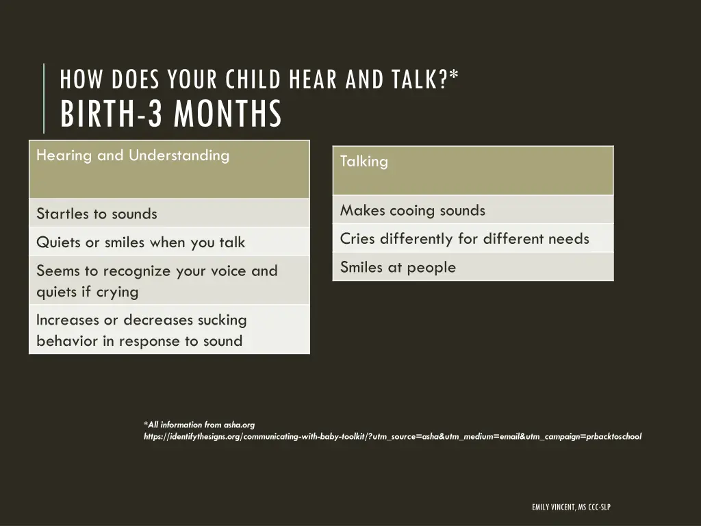 how does your child hear and talk birth 3 months