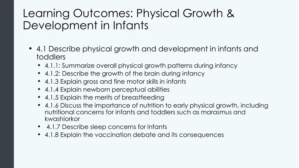 learning outcomes physical growth development