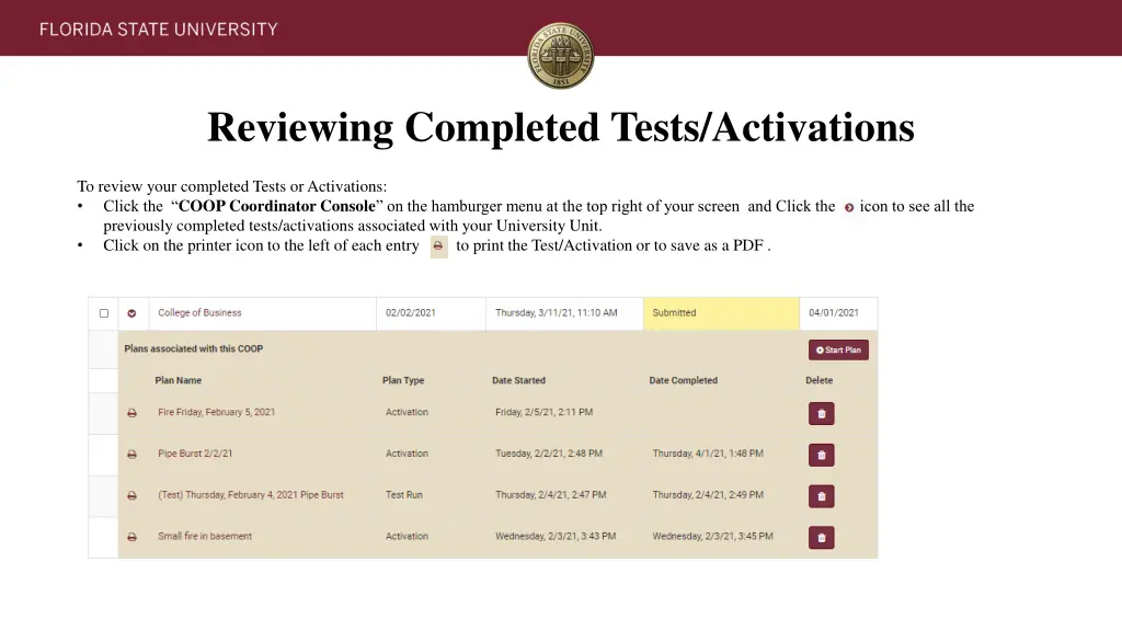 reviewing completed tests activations