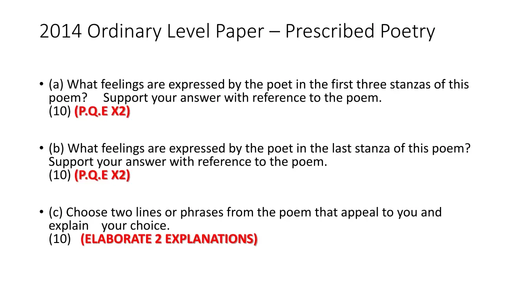 2014 ordinary level paper prescribed poetry