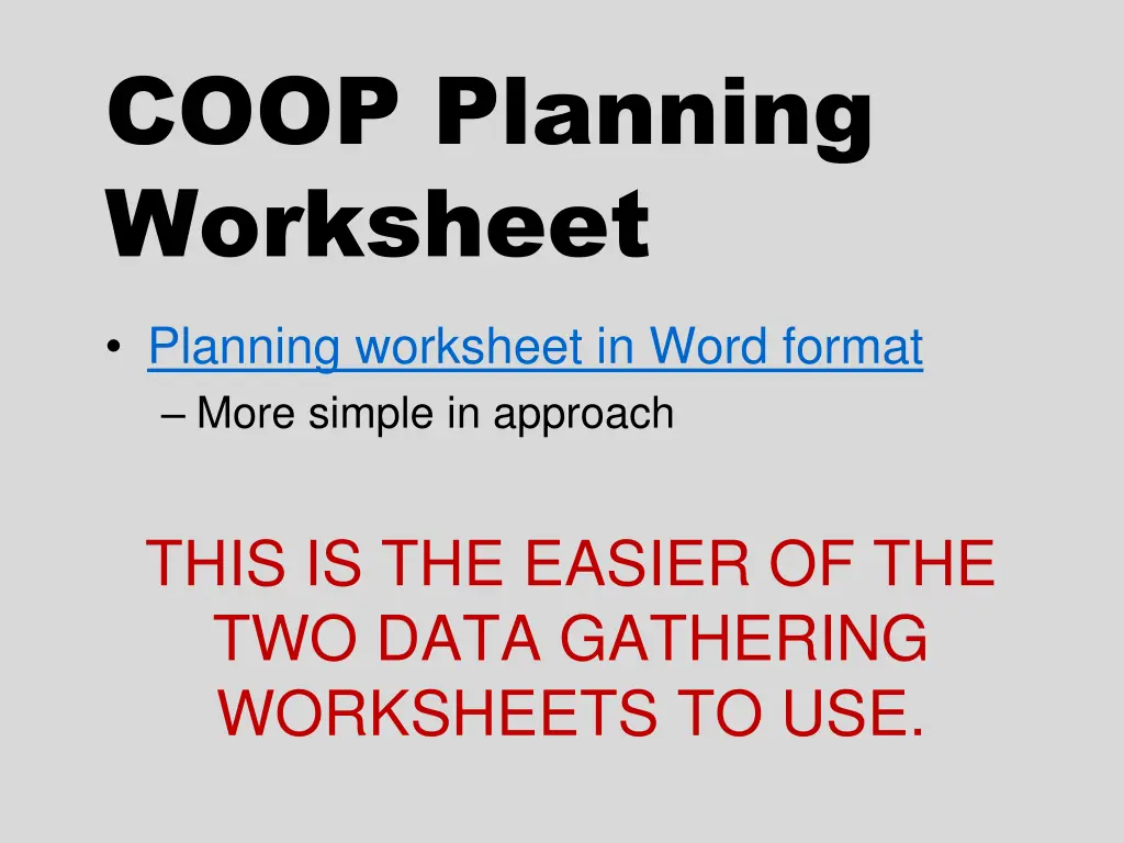 coop planning worksheet