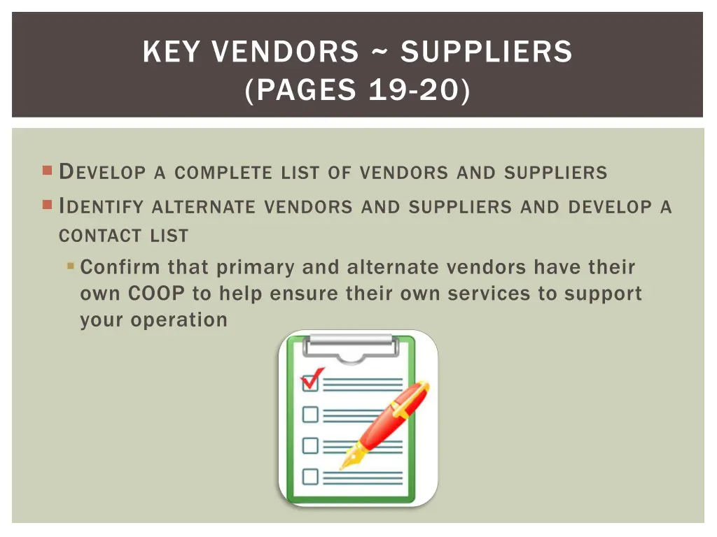 key vendors suppliers pages 19 20