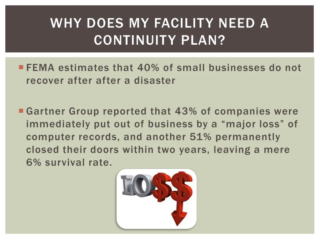 why does my facility need a continuity plan