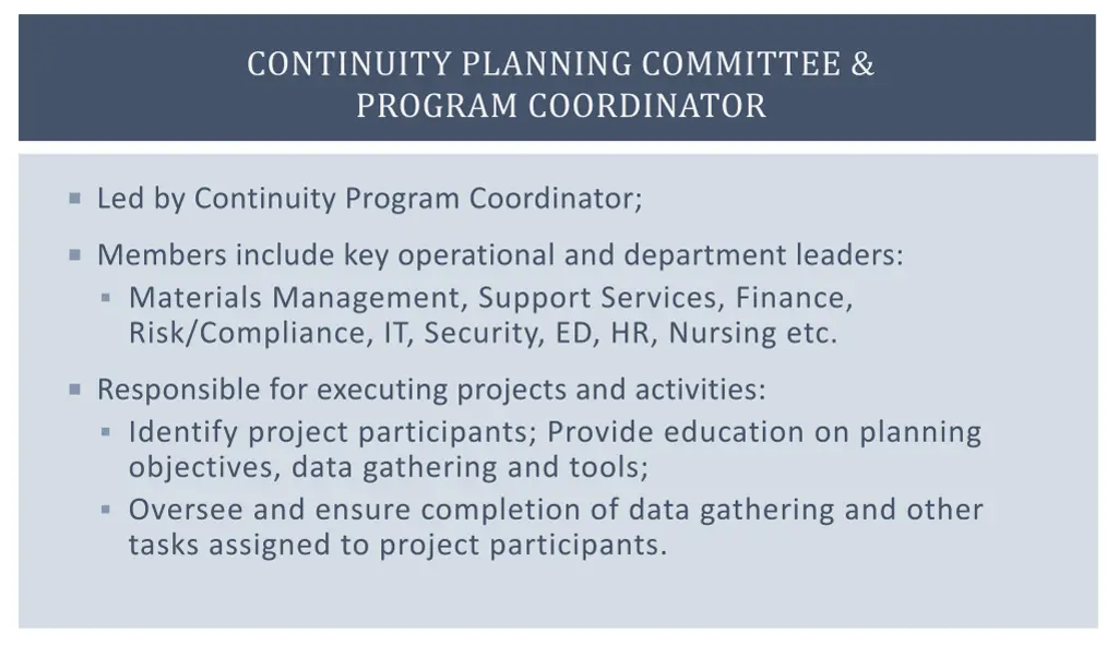 continuity planning committee program coordinator