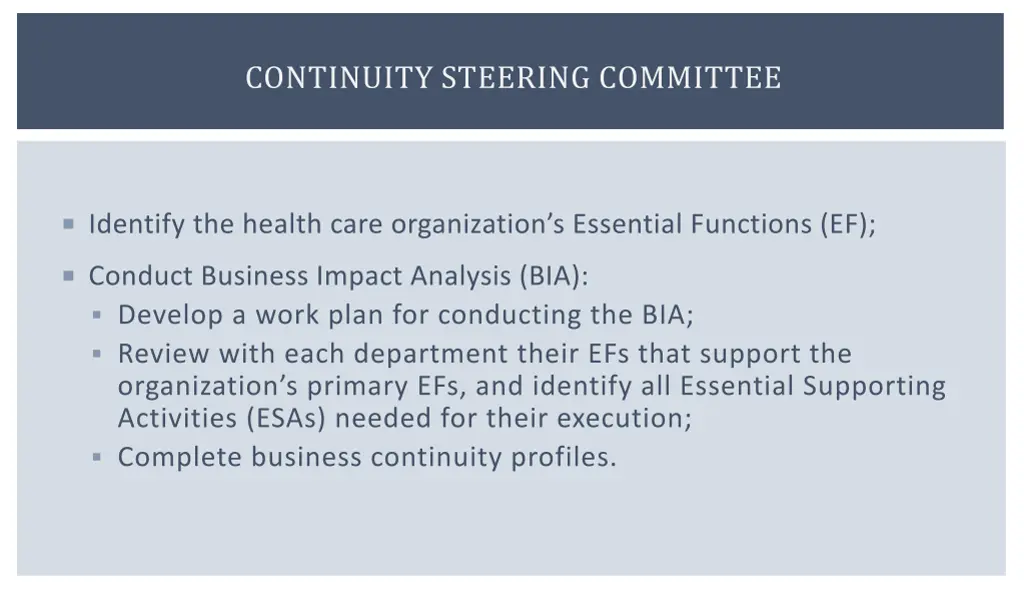 continuity steering committee 1