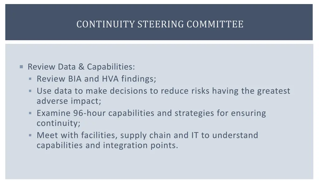 continuity steering committee 2