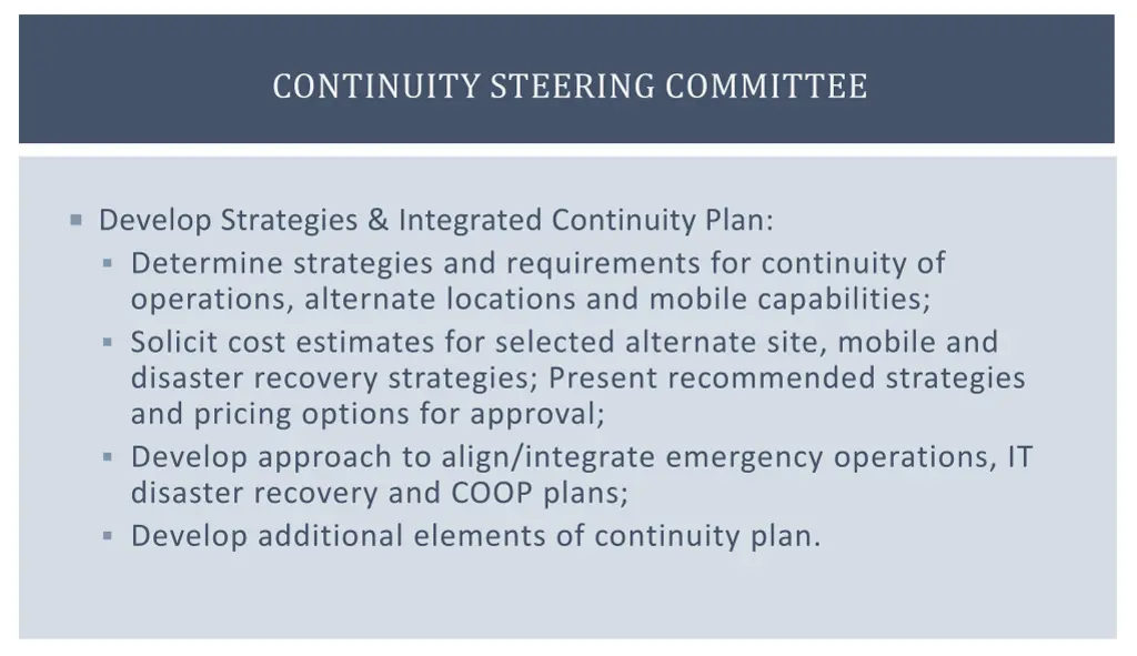 continuity steering committee 3