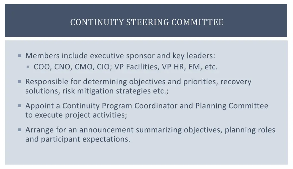 continuity steering committee