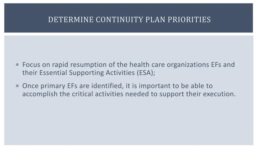 determine continuity plan priorities