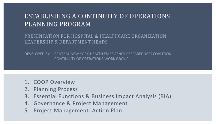 establishing a continuity of operations planning