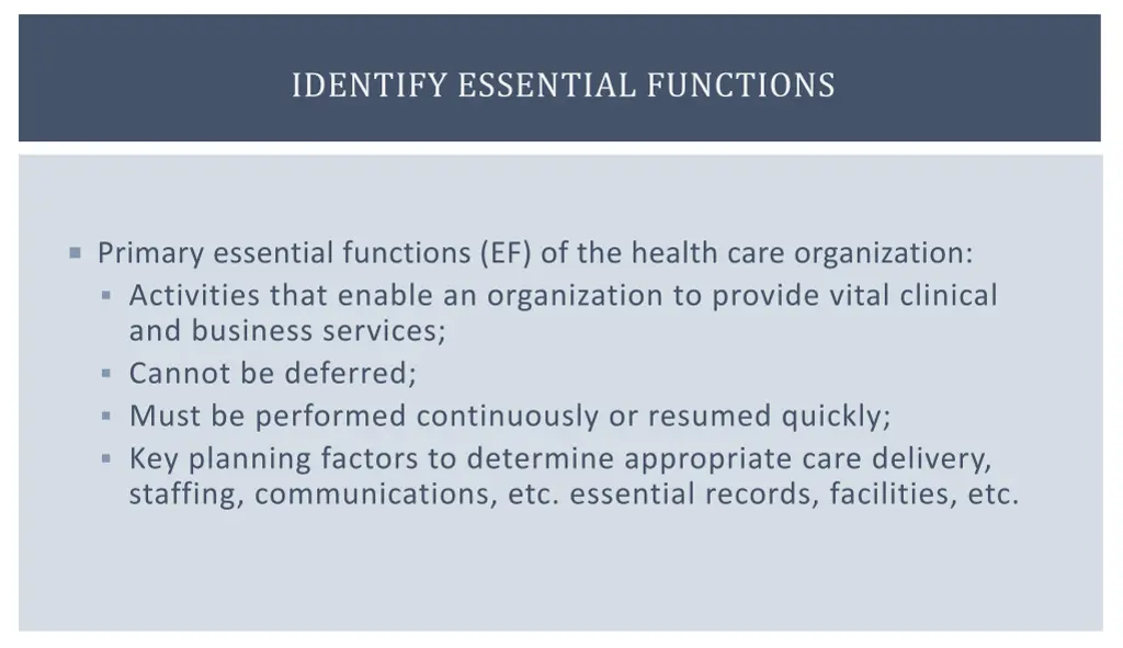 identify essential functions 1