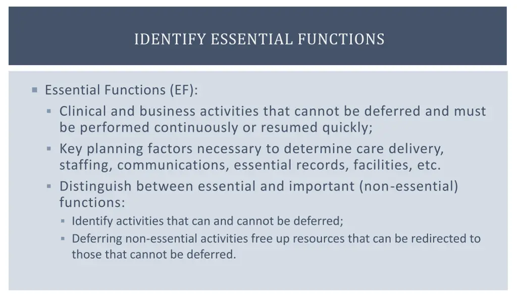 identify essential functions