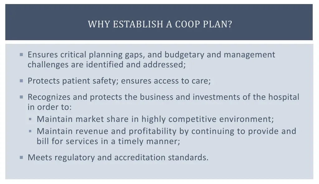 why establish a coop plan