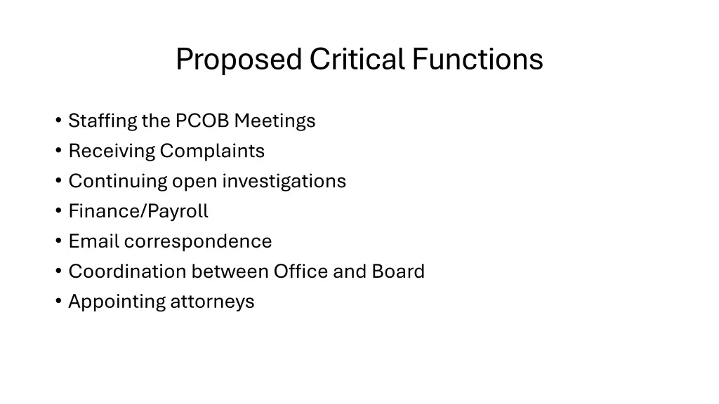 proposed critical functions