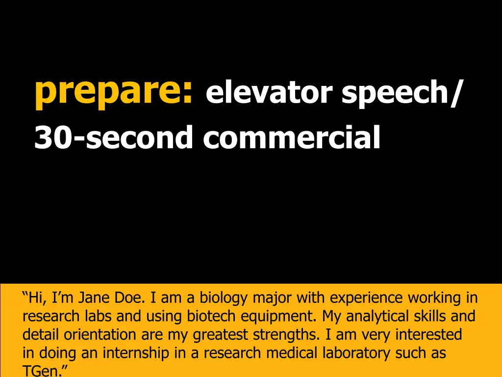 prepare elevator speech 30 second commercial