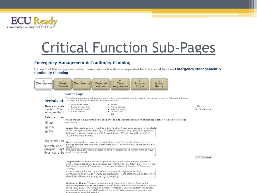 critical function sub pages