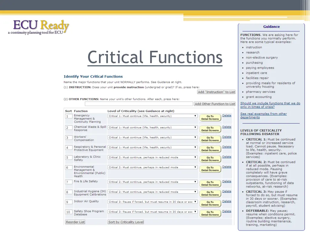 critical functions