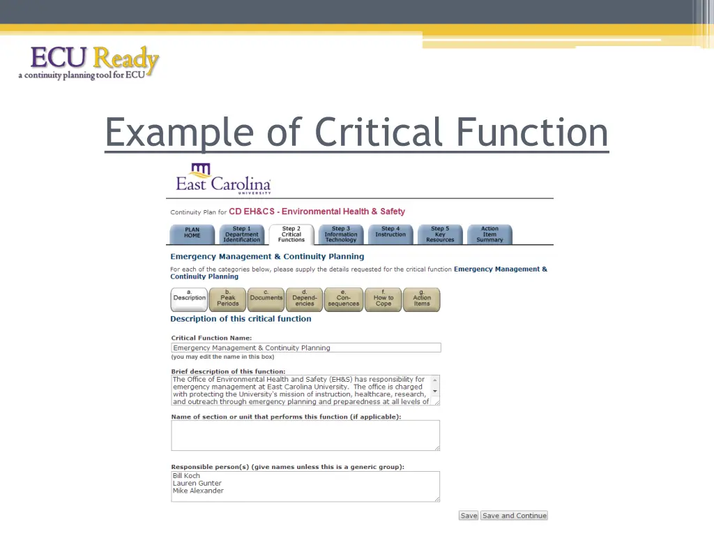 example of critical function