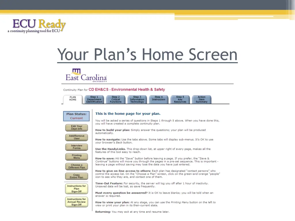 your plan s home screen