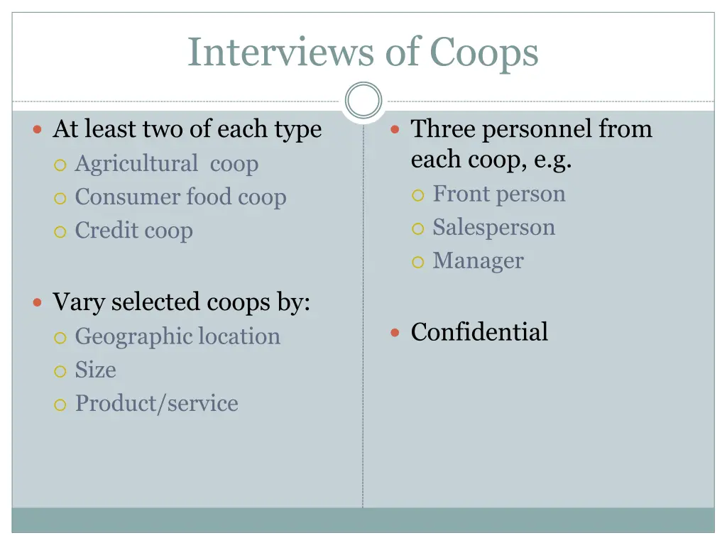 interviews of coops