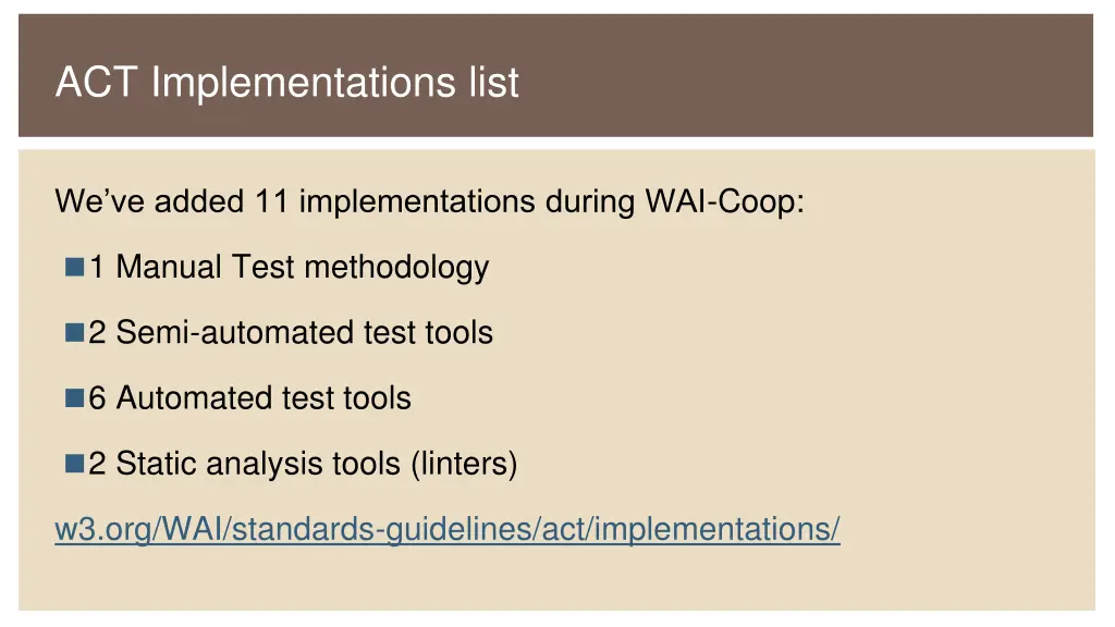 act implementations list