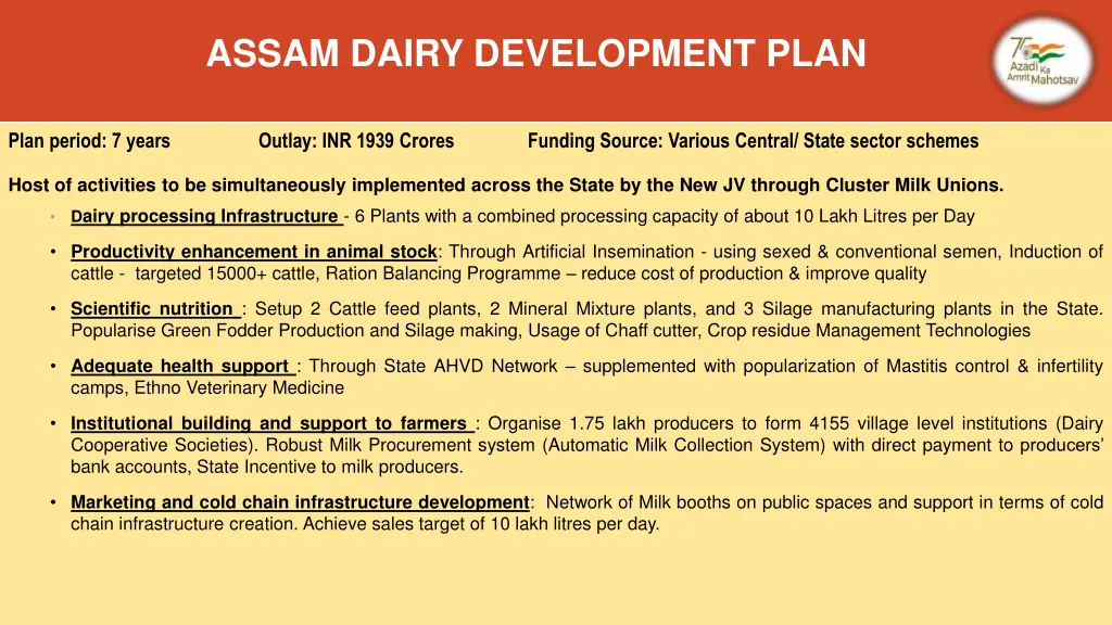 assam dairy development plan