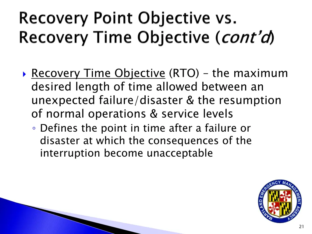 recovery time objective rto the maximum desired