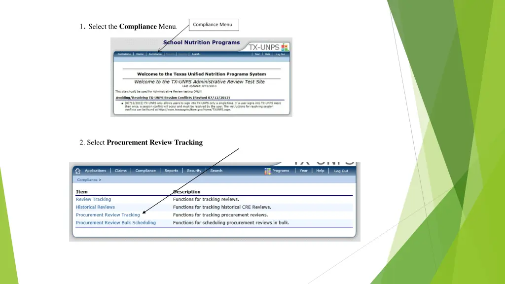 1 select the compliance menu