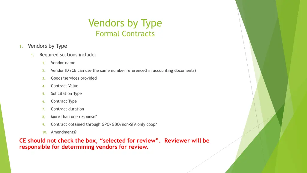 vendors by type formal contracts