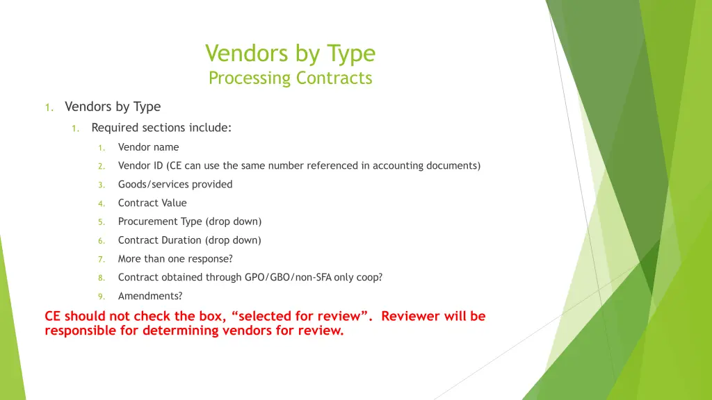 vendors by type processing contracts