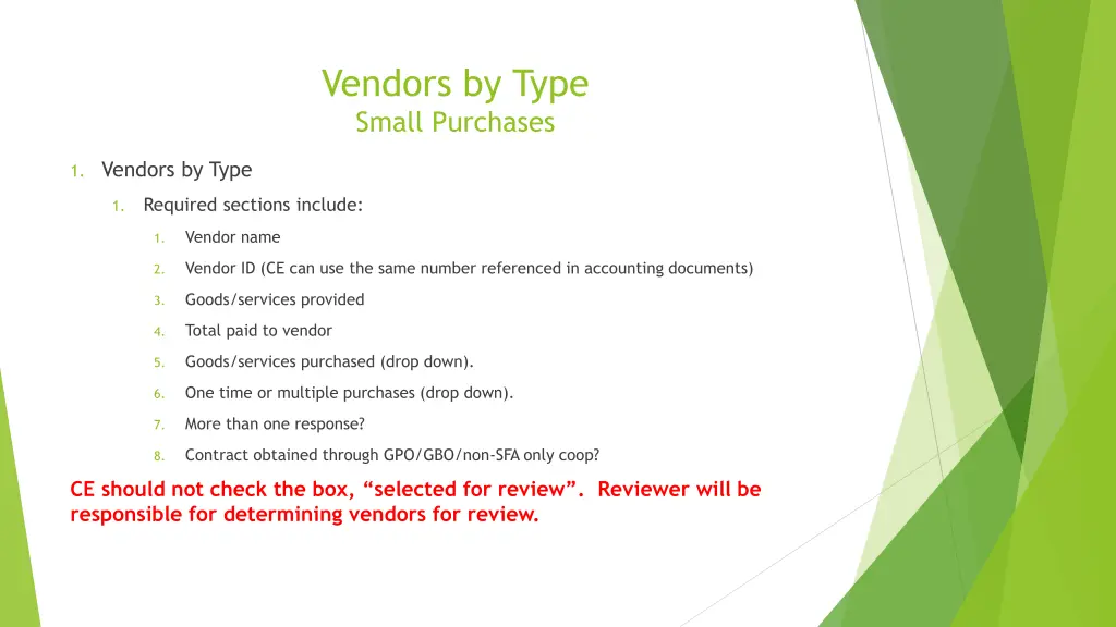 vendors by type small purchases