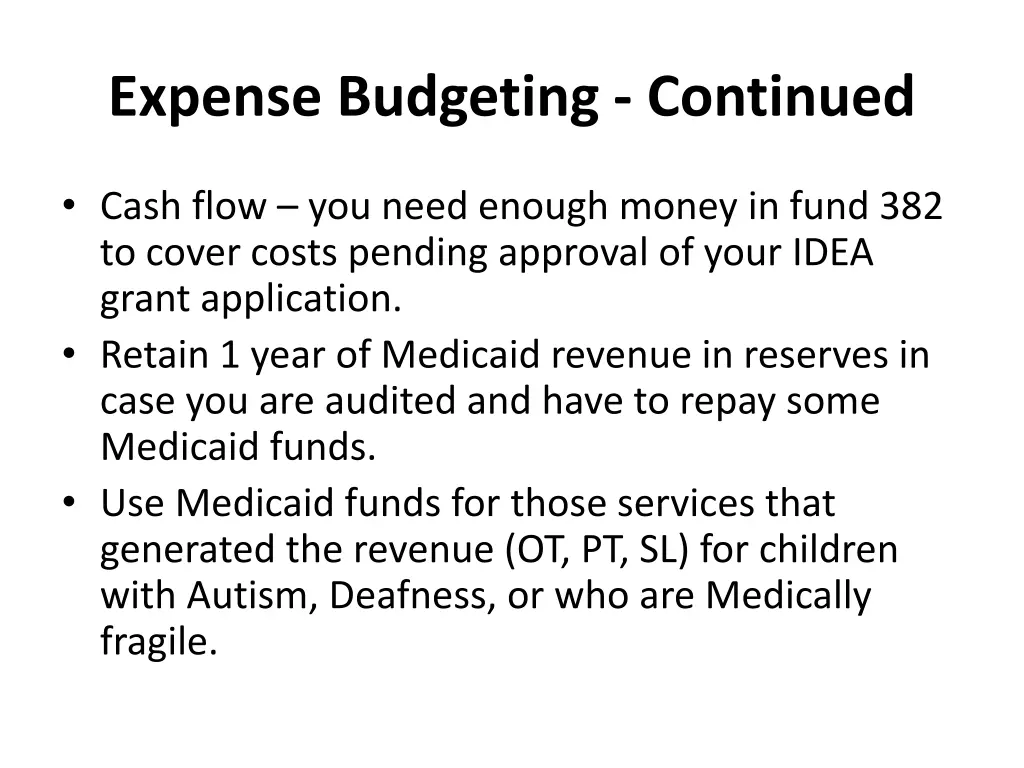 expense budgeting continued 2