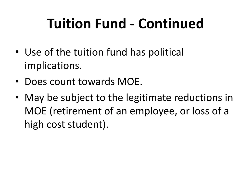 tuition fund continued