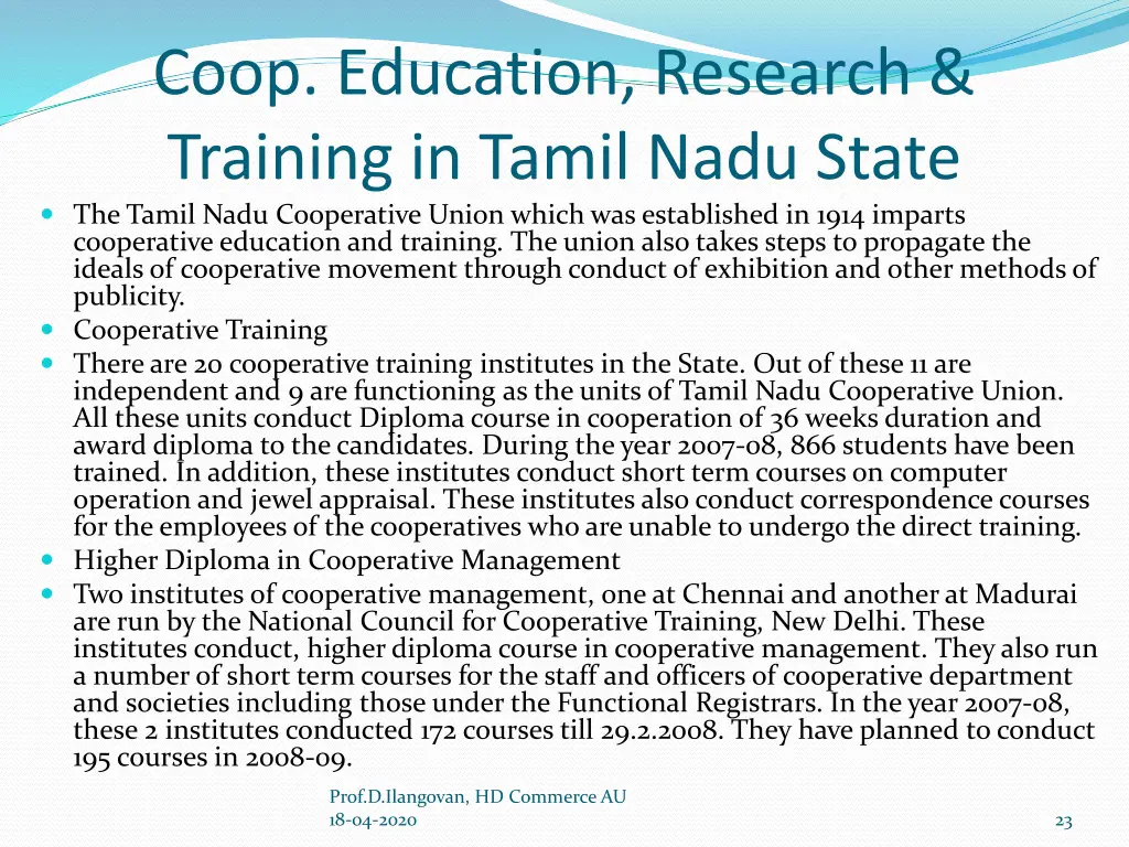 coop education research training in tamil nadu