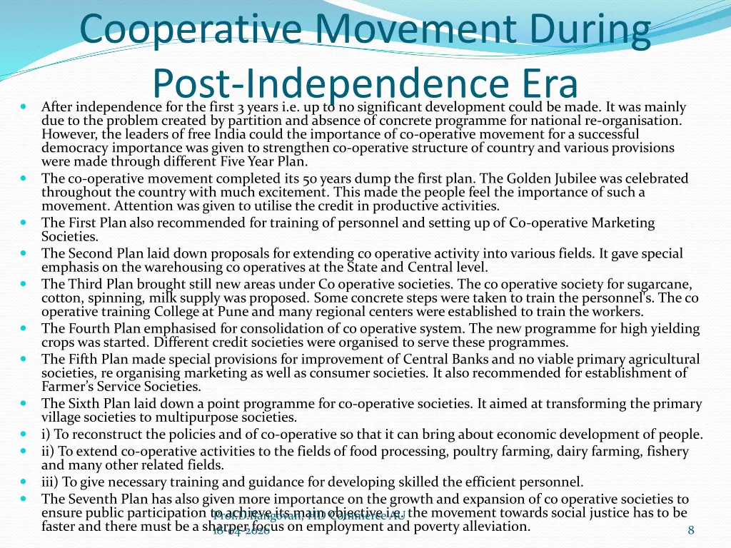 cooperative movement during post independence