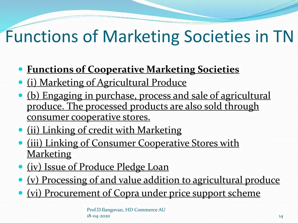 functions of marketing societies in tn