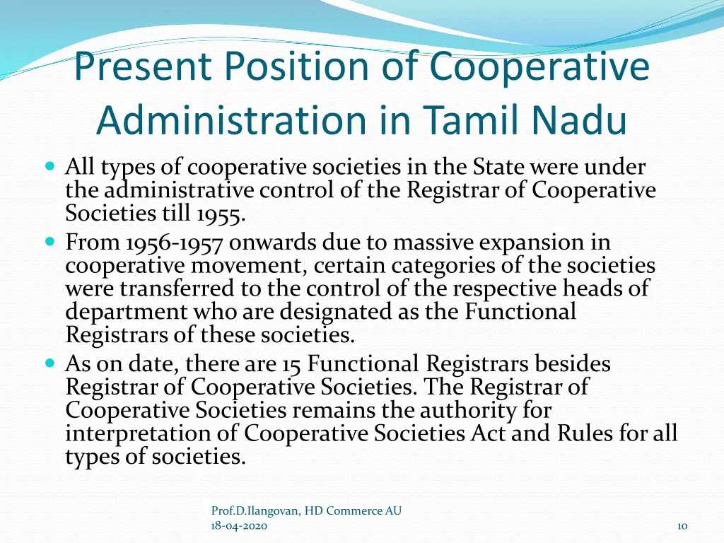 present position of cooperative administration