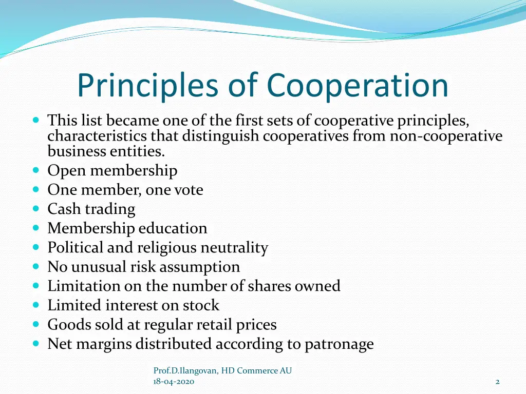 principles of cooperation this list became