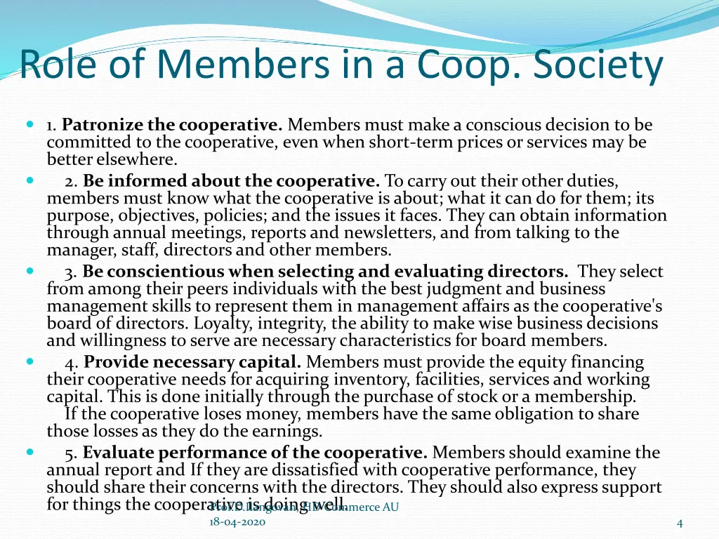 role of members in a coop society