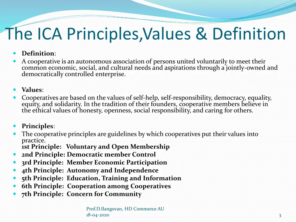 the ica principles values definition