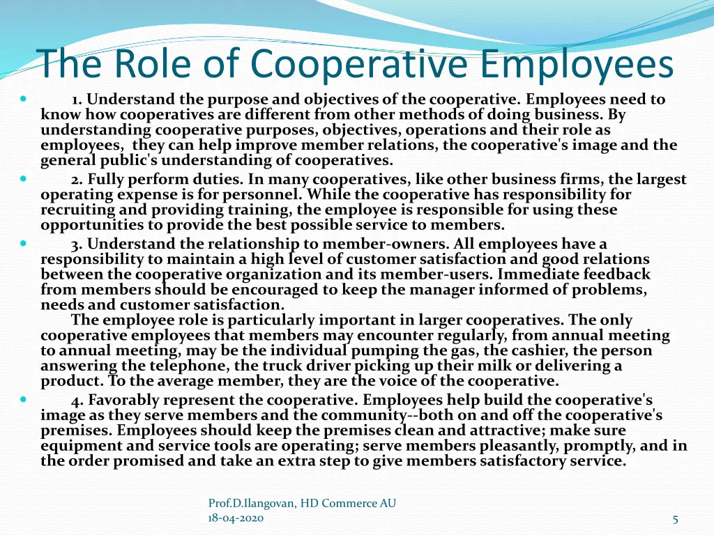 the role of cooperative employees 1 understand