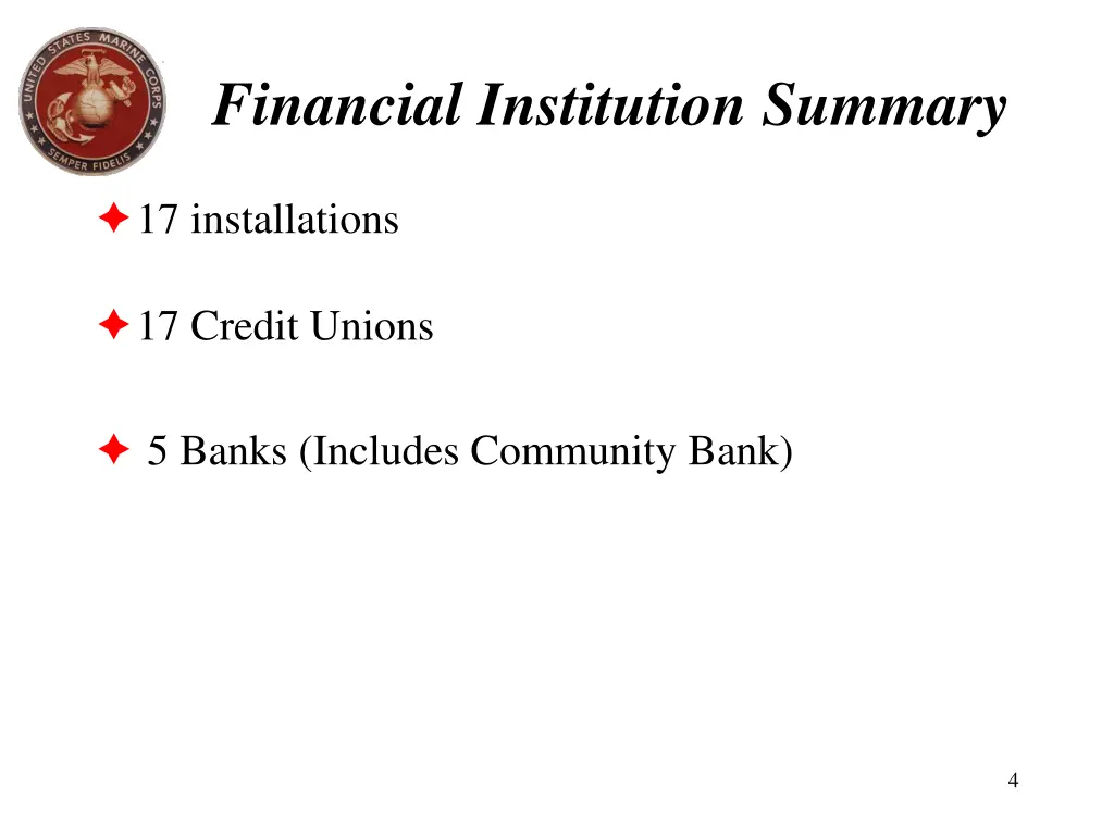 financial institution summary