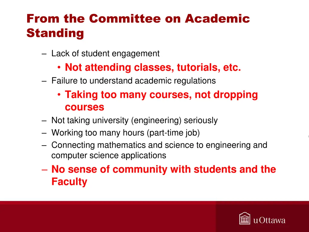 from the committee on academic standing