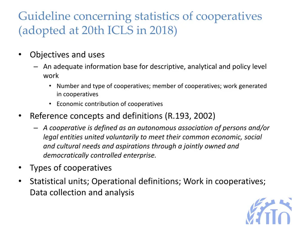 guideline concerning statistics of cooperatives