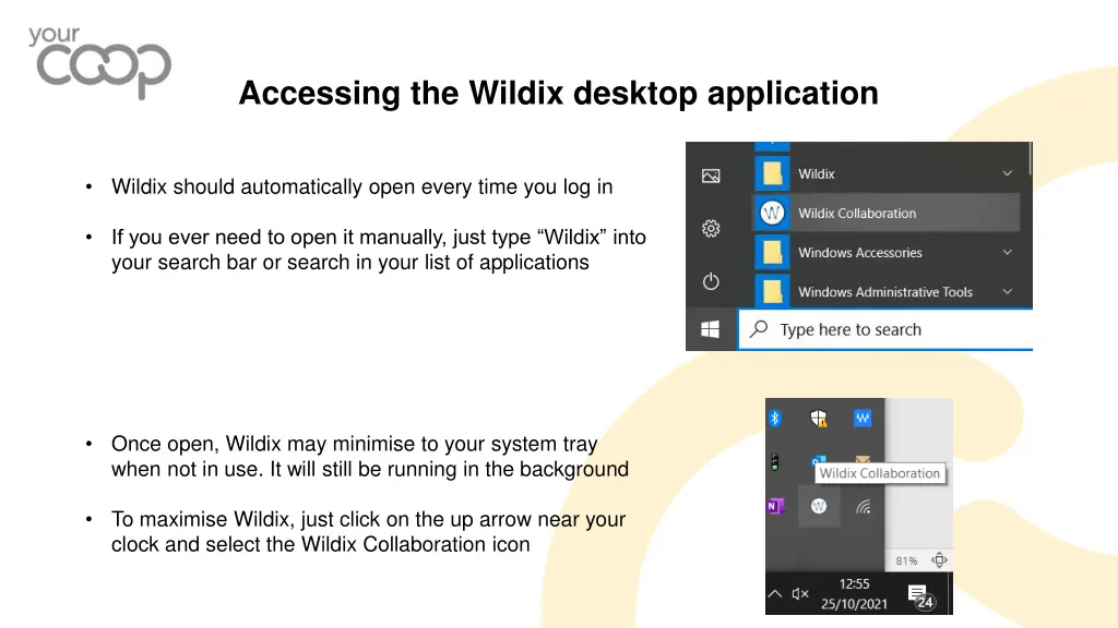 accessing the wildix desktop application