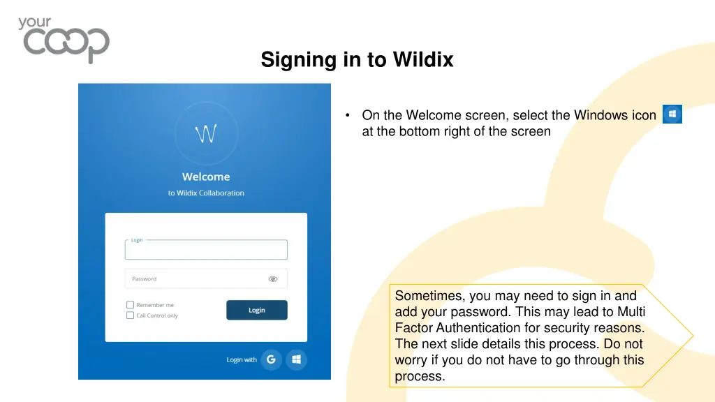 signing in to wildix