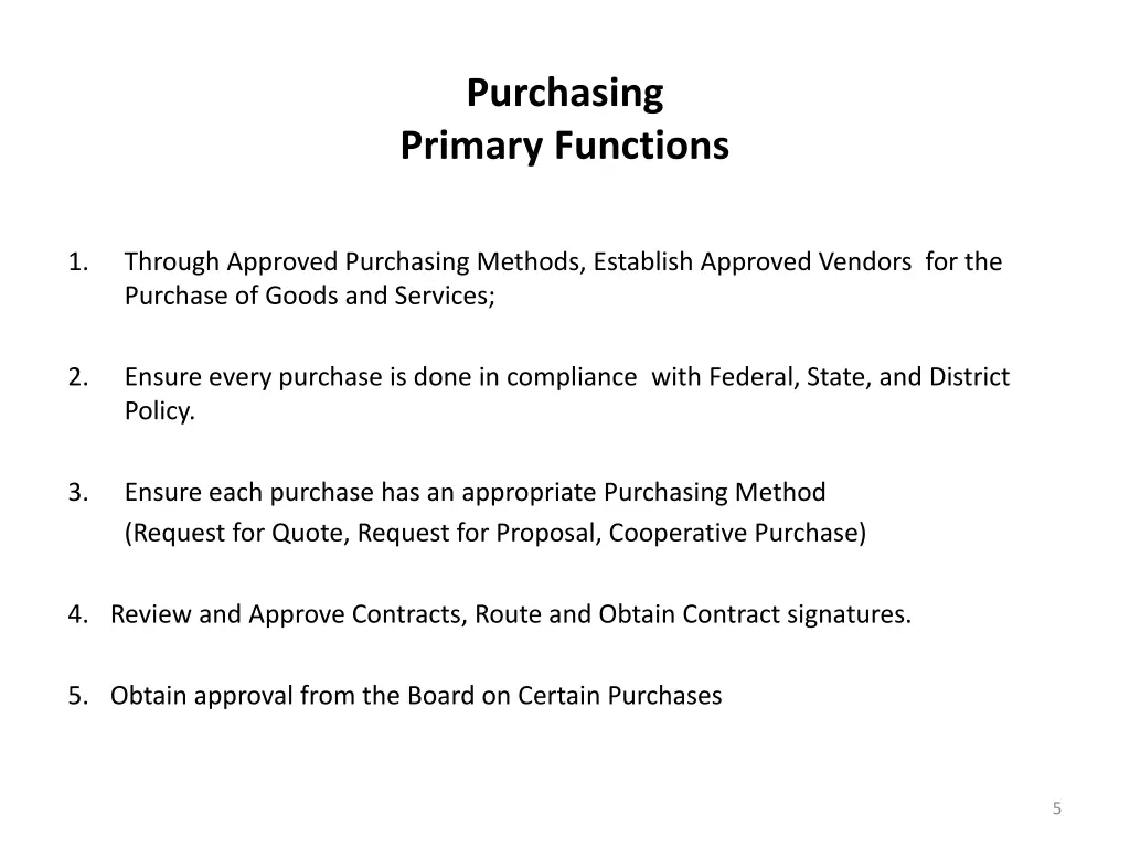 purchasing primary functions