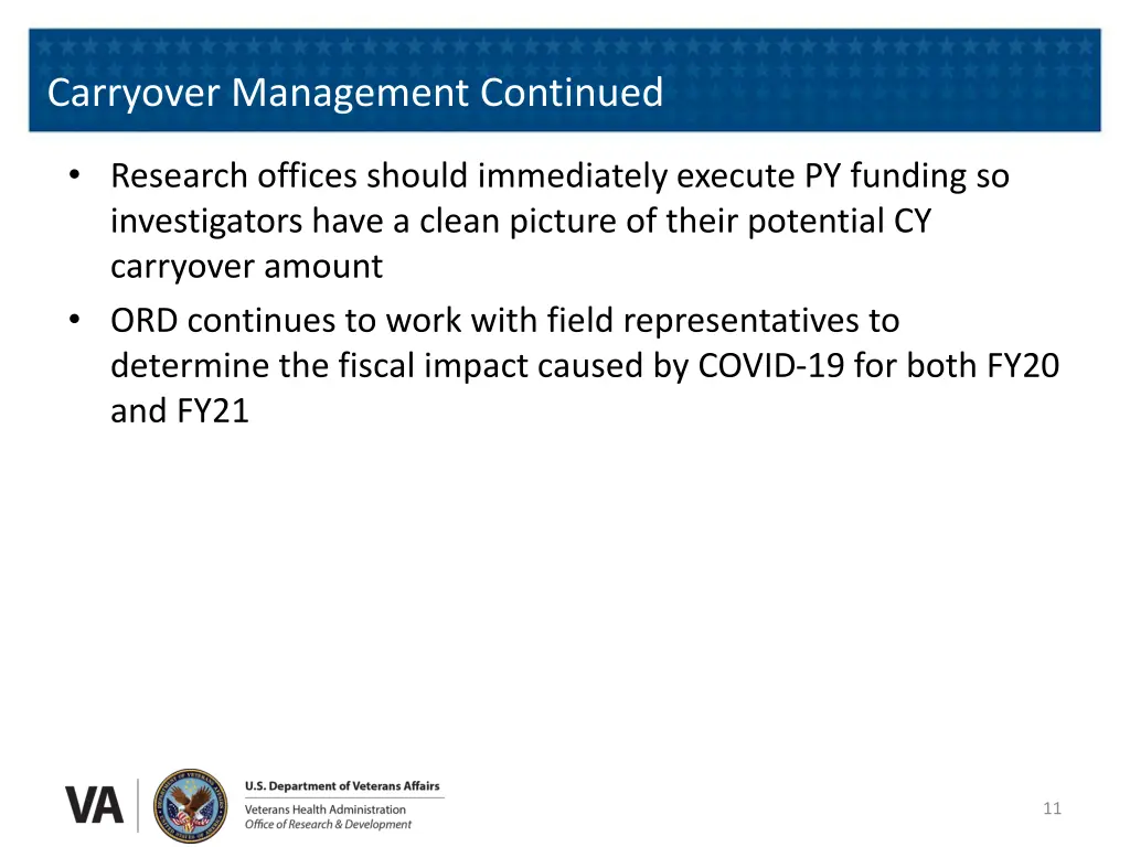 carryover management continued