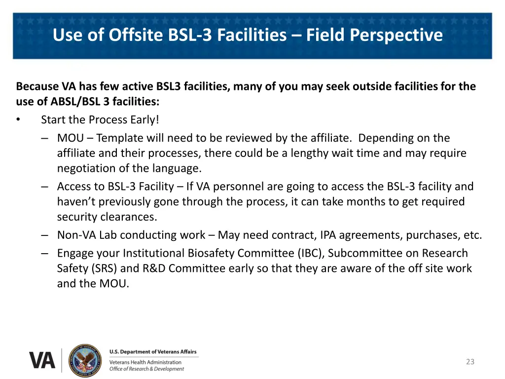 use of offsite bsl 3 facilities field perspective